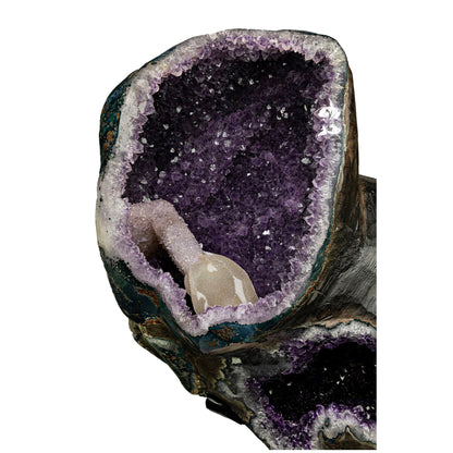 Amethyst Multi-Vug Geode with Calcite - Custom Steel Stand – Crystals & Geodes