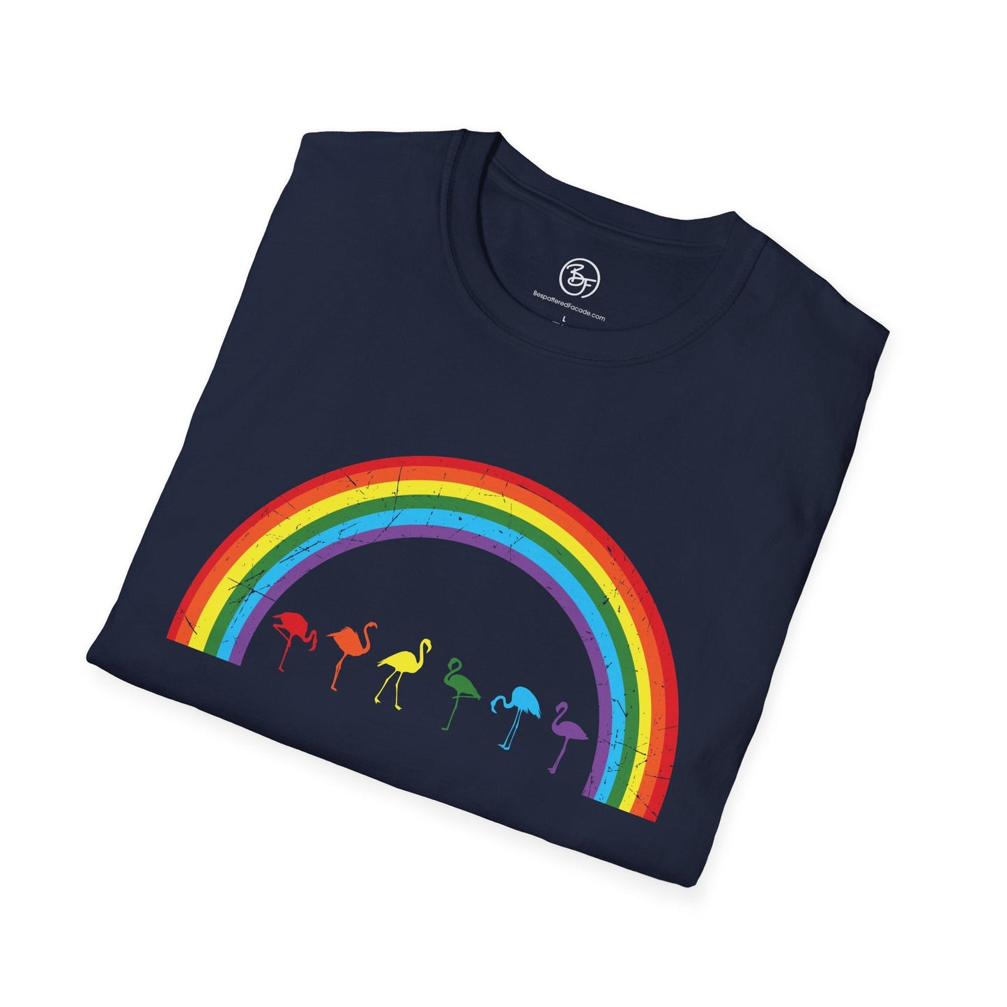Bespattered Facade Rainbow Flamingos Unisex Softstyle T-Shirt