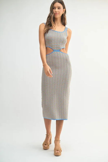 Multi Color Chevron Knit Bodycon Midi Dress –