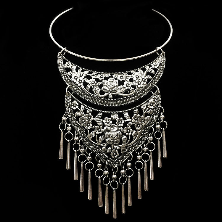 Thai Retro Bohemian Collar Necklace — Ethnic Auspicious Pattern | Gold, Silver, Ancient Silver