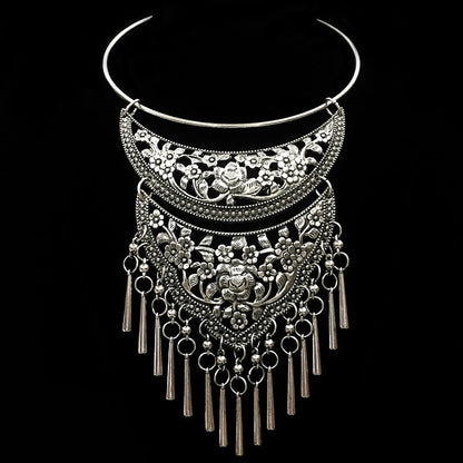 Thai Retro Bohemian Collar Necklace — Ethnic Auspicious Pattern | Gold, Silver, Ancient Silver