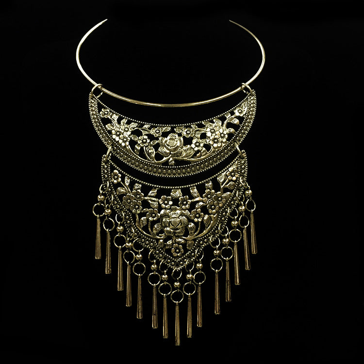 Thai Retro Bohemian Collar Necklace — Ethnic Auspicious Pattern | Gold, Silver, Ancient Silver
