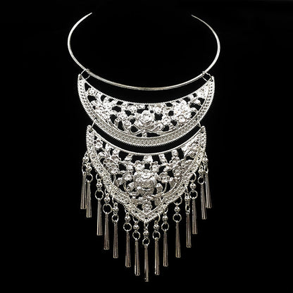 Thai Retro Bohemian Collar Necklace — Ethnic Auspicious Pattern | Gold, Silver, Ancient Silver