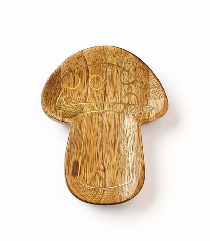 Drishti Mushroom Jewelry Tray - Wood, Brass inlay
