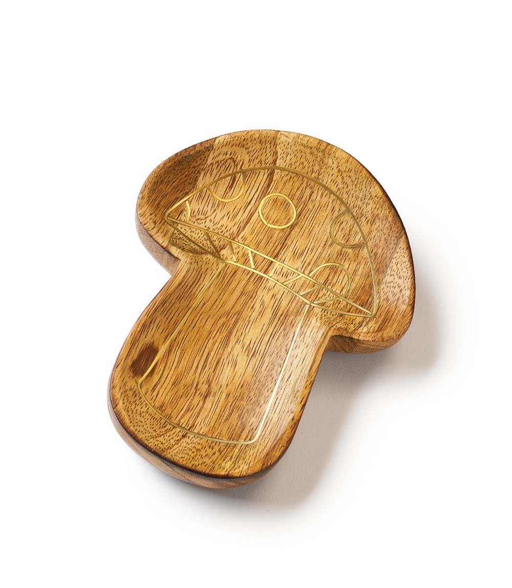 Drishti Mushroom Jewelry Tray - Wood, Brass inlay