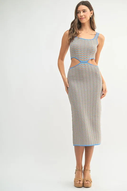 Multi Color Chevron Knit Bodycon Midi Dress –