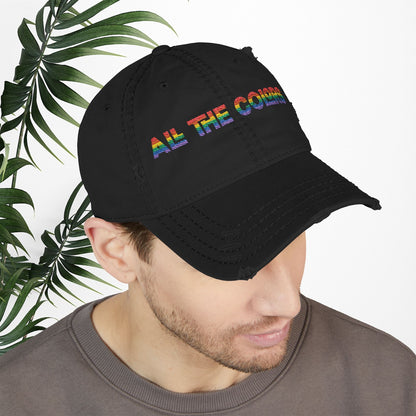 Bespattered Facade "All the Colors" Rainbow Embroidered Distressed Dad Hat