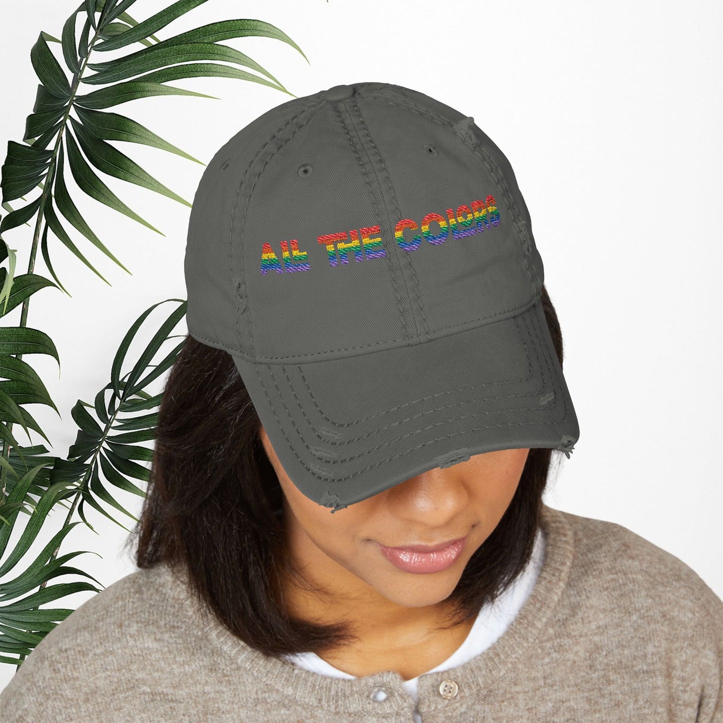 Bespattered Facade "All the Colors" Rainbow Embroidered Distressed Dad Hat