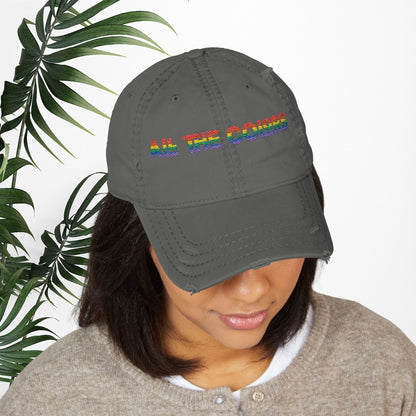 Bespattered Facade "All the Colors" Rainbow Embroidered Distressed Dad Hat