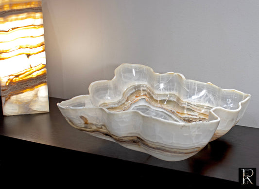Pearlescent Mexican Onyx Vessel - Handcrafted Stone Bowl – Home Décor