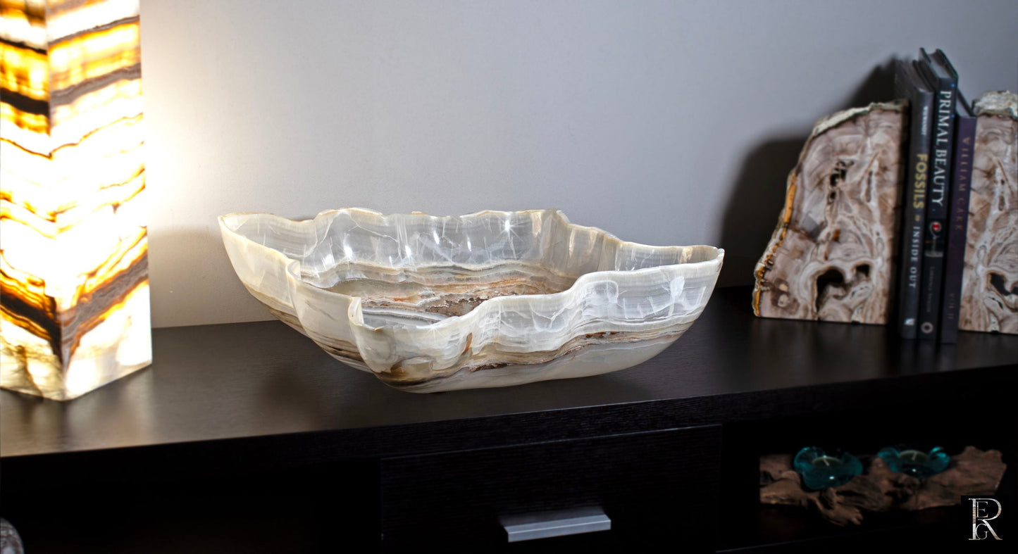 Pearlescent Mexican Onyx Vessel - Handcrafted Stone Bowl – Home Décor