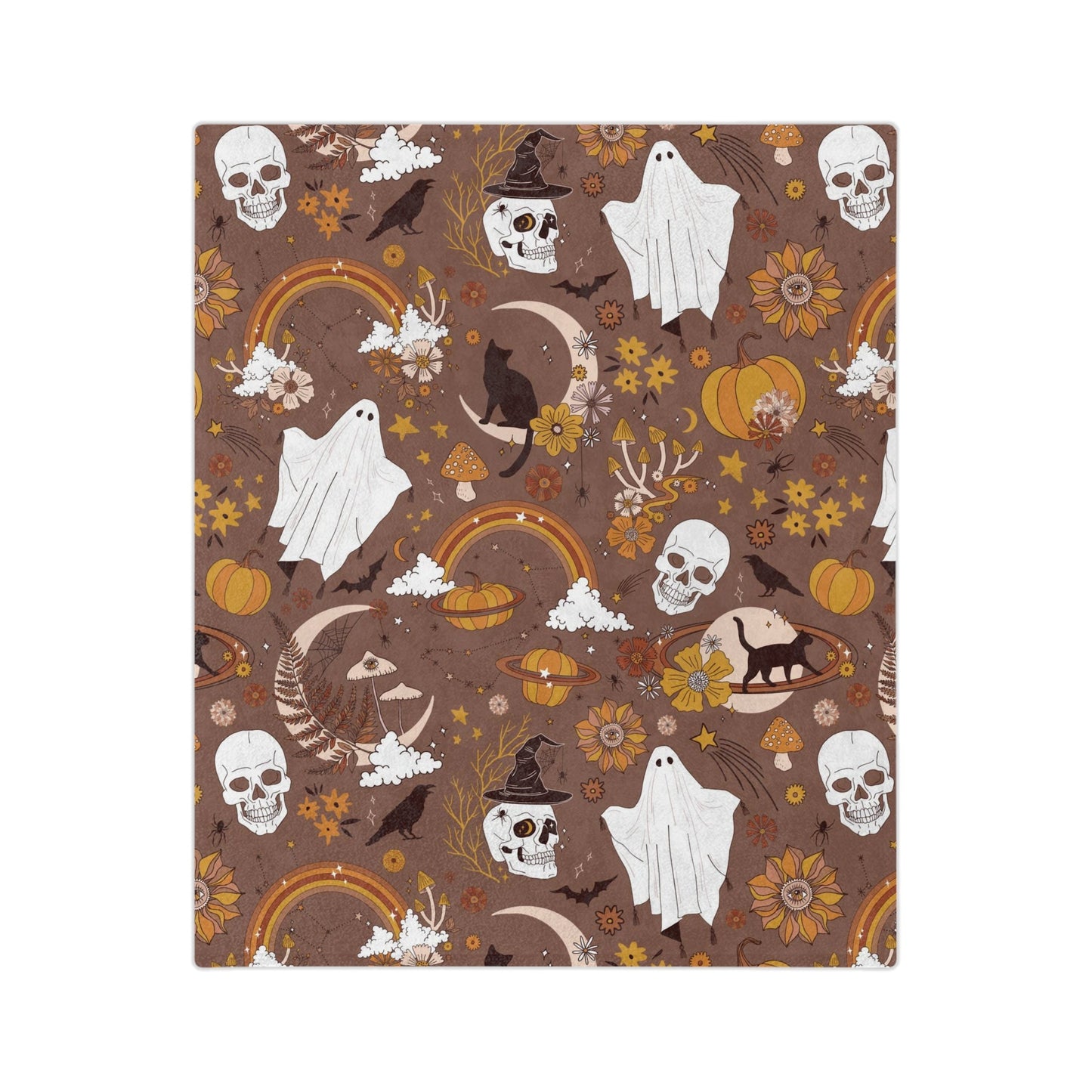 Boho Halloween Blanket for spooky season. Printed blanket with boho vibes and spooky vibes.