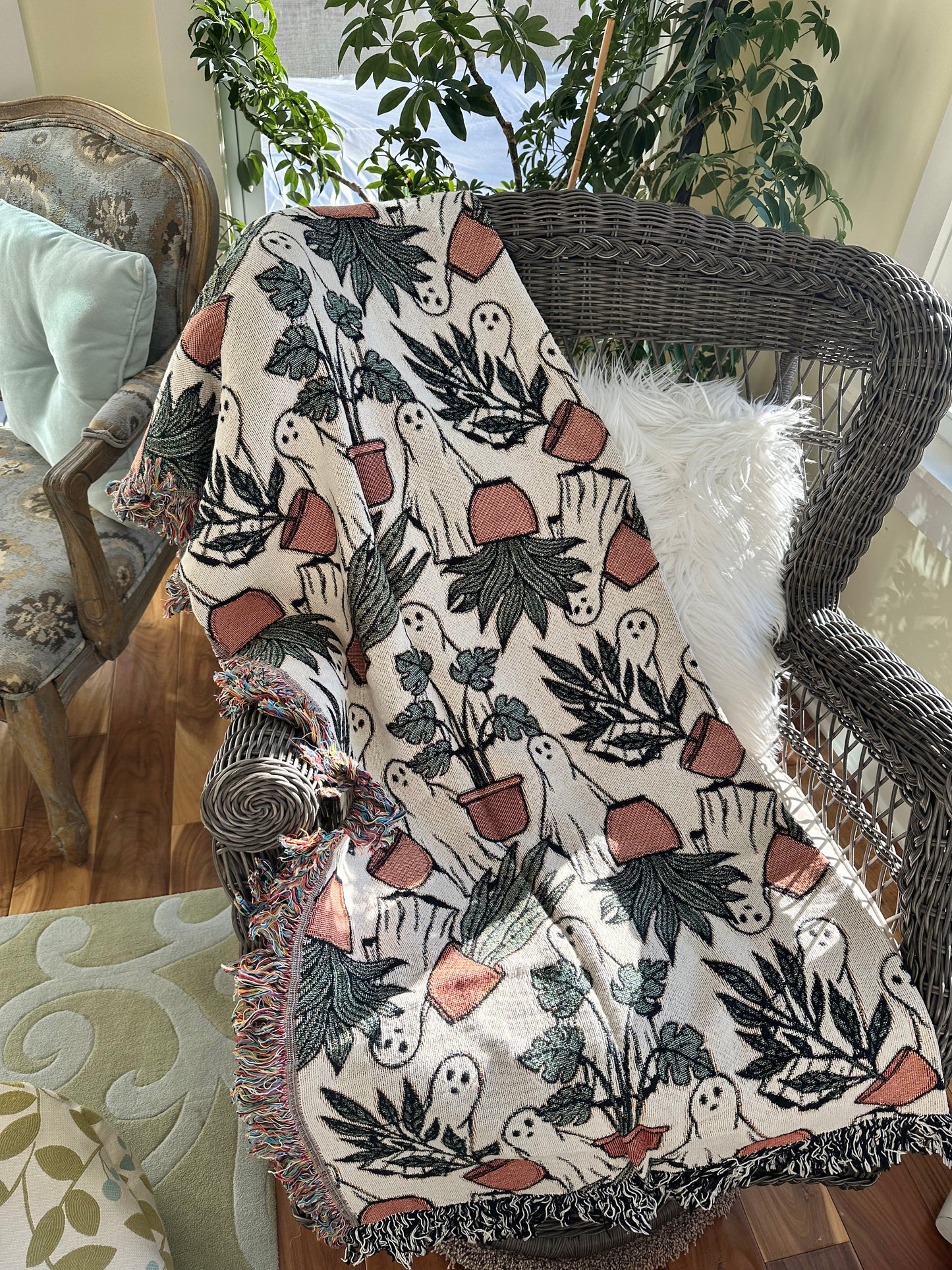 ghost woven blanket 50x60” clearance with potted plants