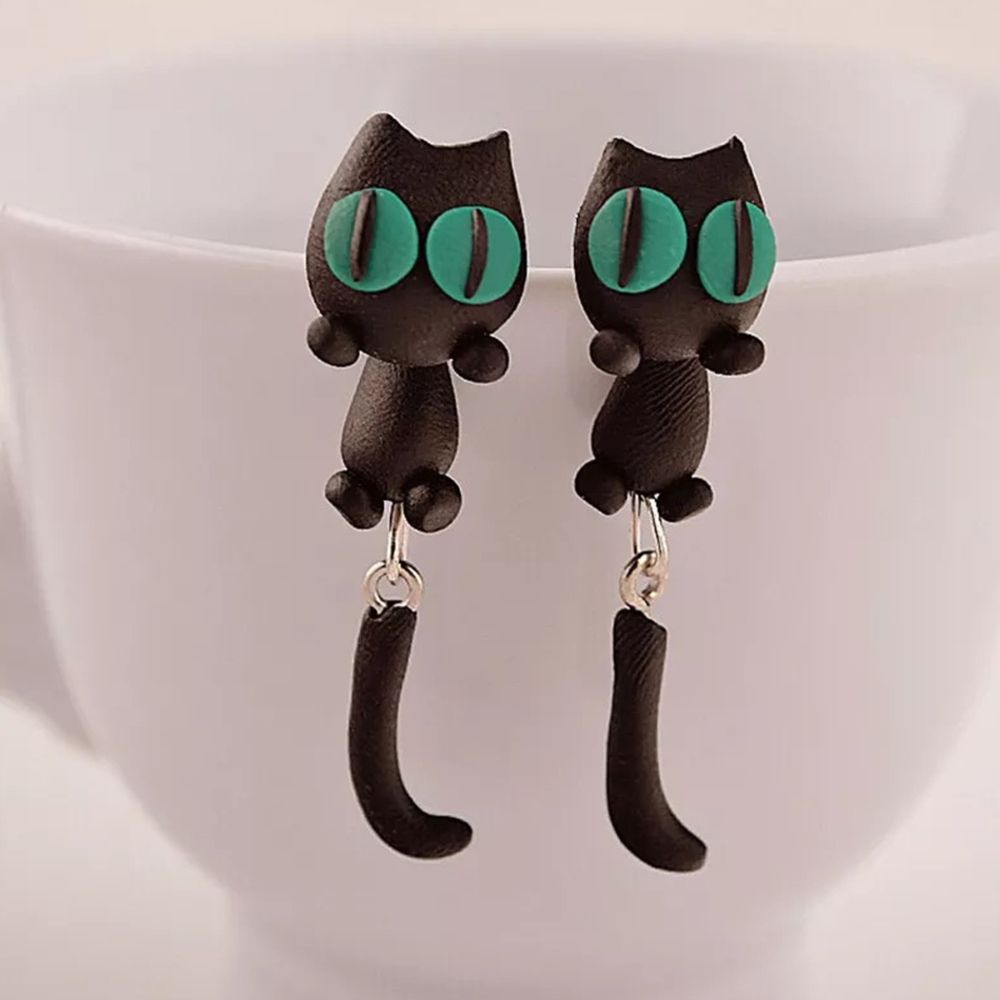 HANDMADE CAT EARRINGS (PAIR) – Green