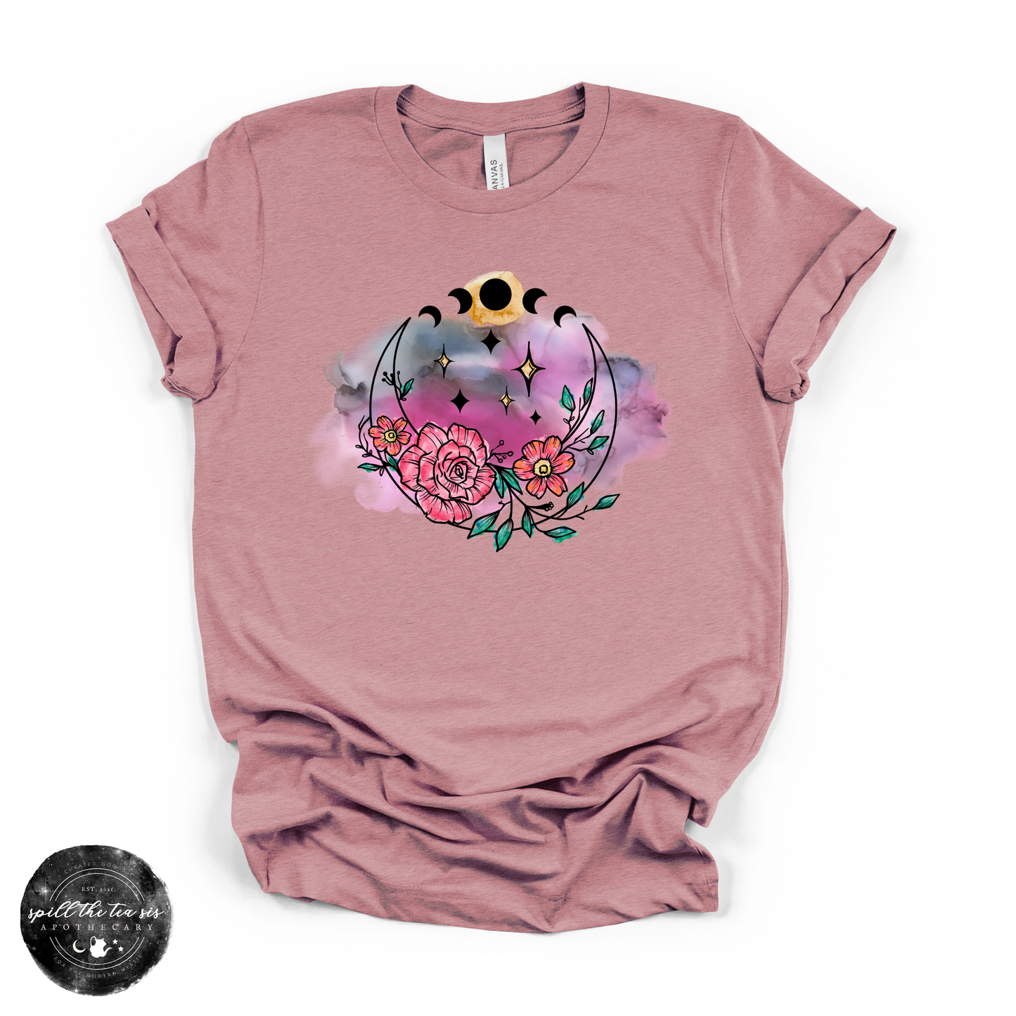 Flowering Full Moon Tee | Floral Celestial Graphic T-Shirt – Heather Orchid