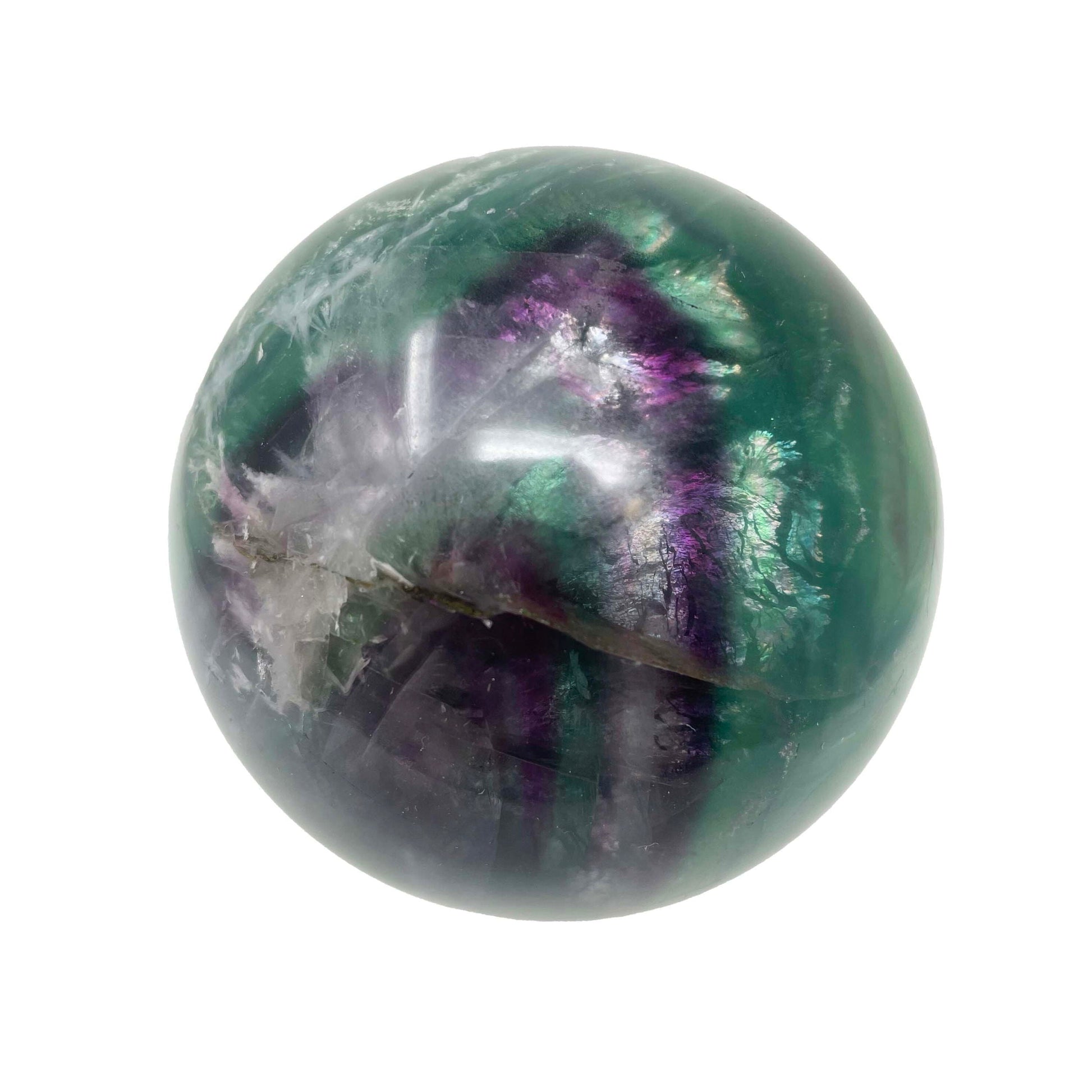 Flower Rainbow Fluorite Sphere with Lucite Stand – Rare Crystal Decor & Gift –