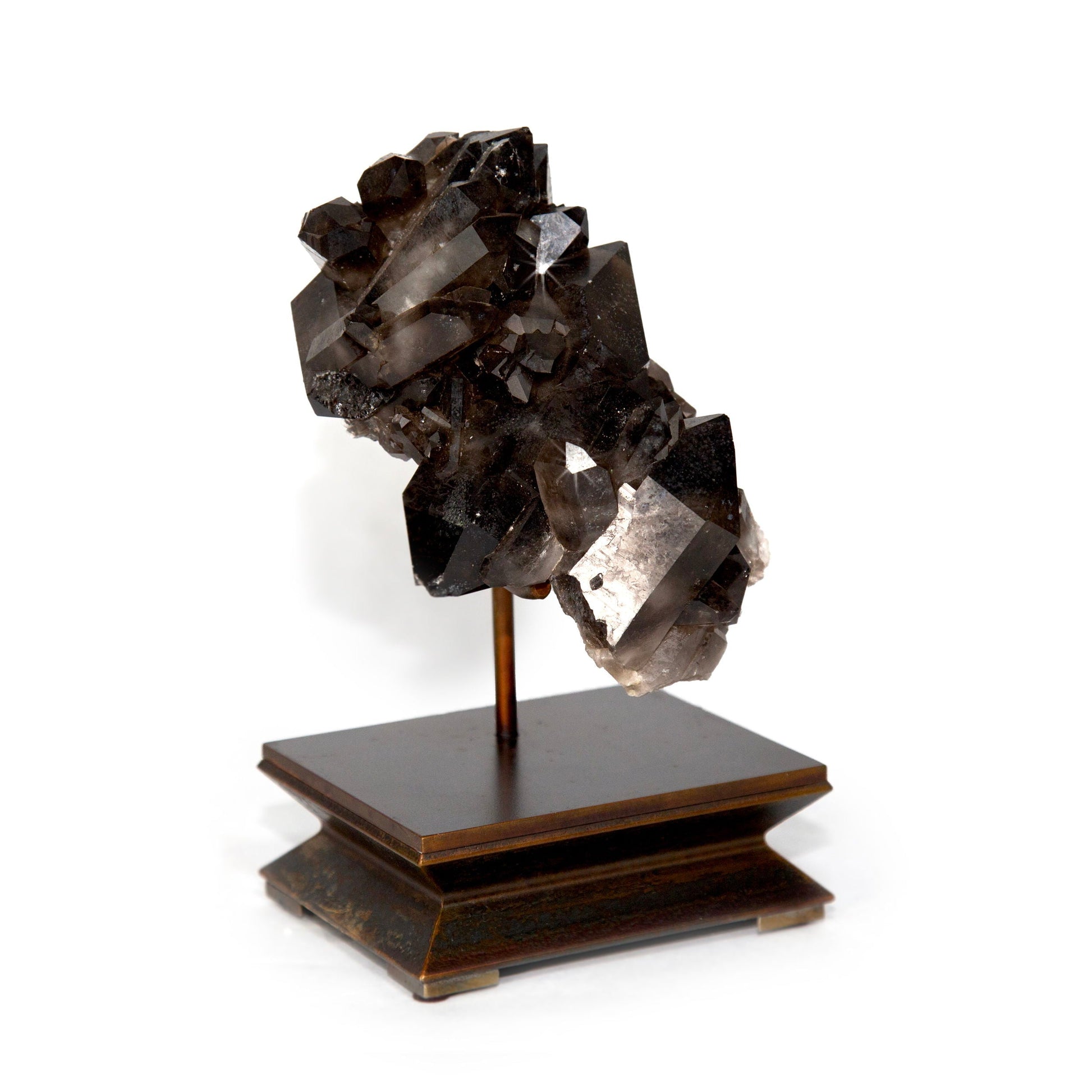 Smoky Quartz Cluster on Custom Metal Stand – Unique Crystal Display Piece –