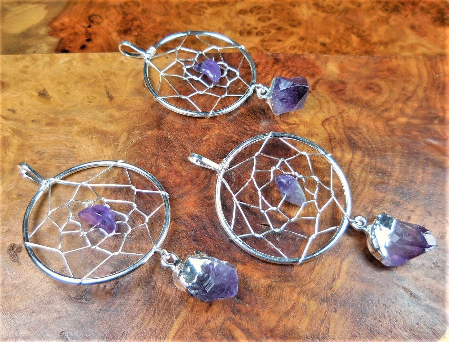 Dreamcatcher Pendant (Amethyst) (Silver Plated)