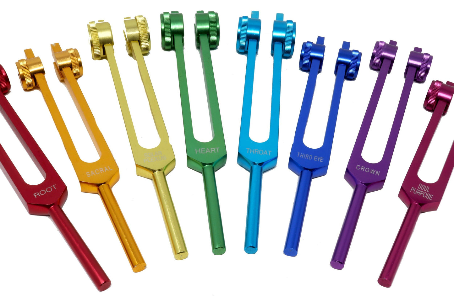 Rainbow Colored Metal Tuning Forks – Set of 8 | Chakra Sound Therapy