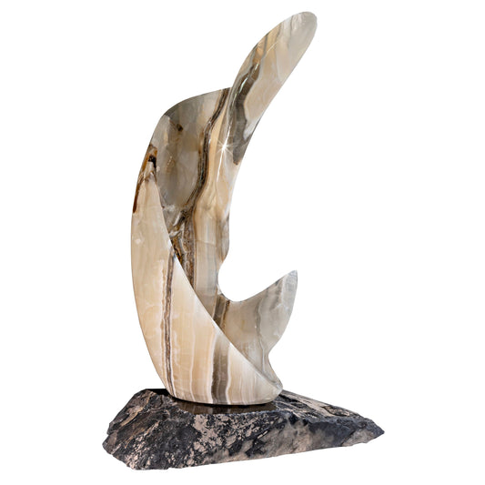 Mexican Onyx Sculpture - Pearlescent Freeform Stone Art with Black Marble Base – Home Decor & Art