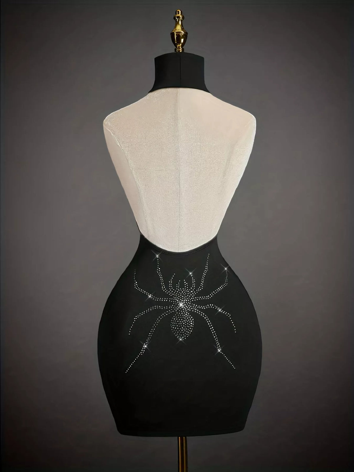 Black Rhinestone Spider Halter Bodycon Dress