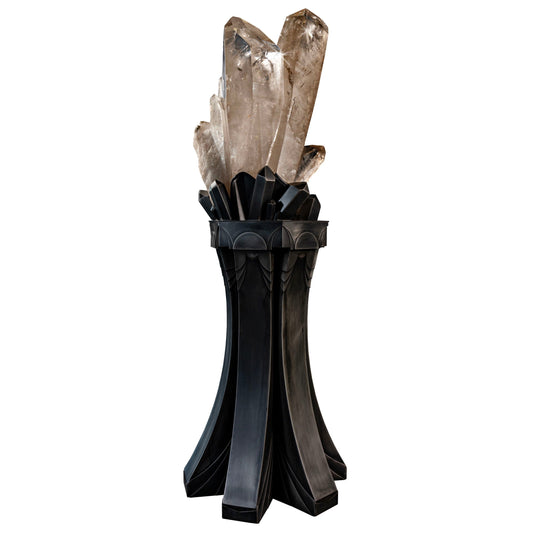 Large Smoky Quartz Crystal Cluster on Custom Floor Stand – Crystal Decor