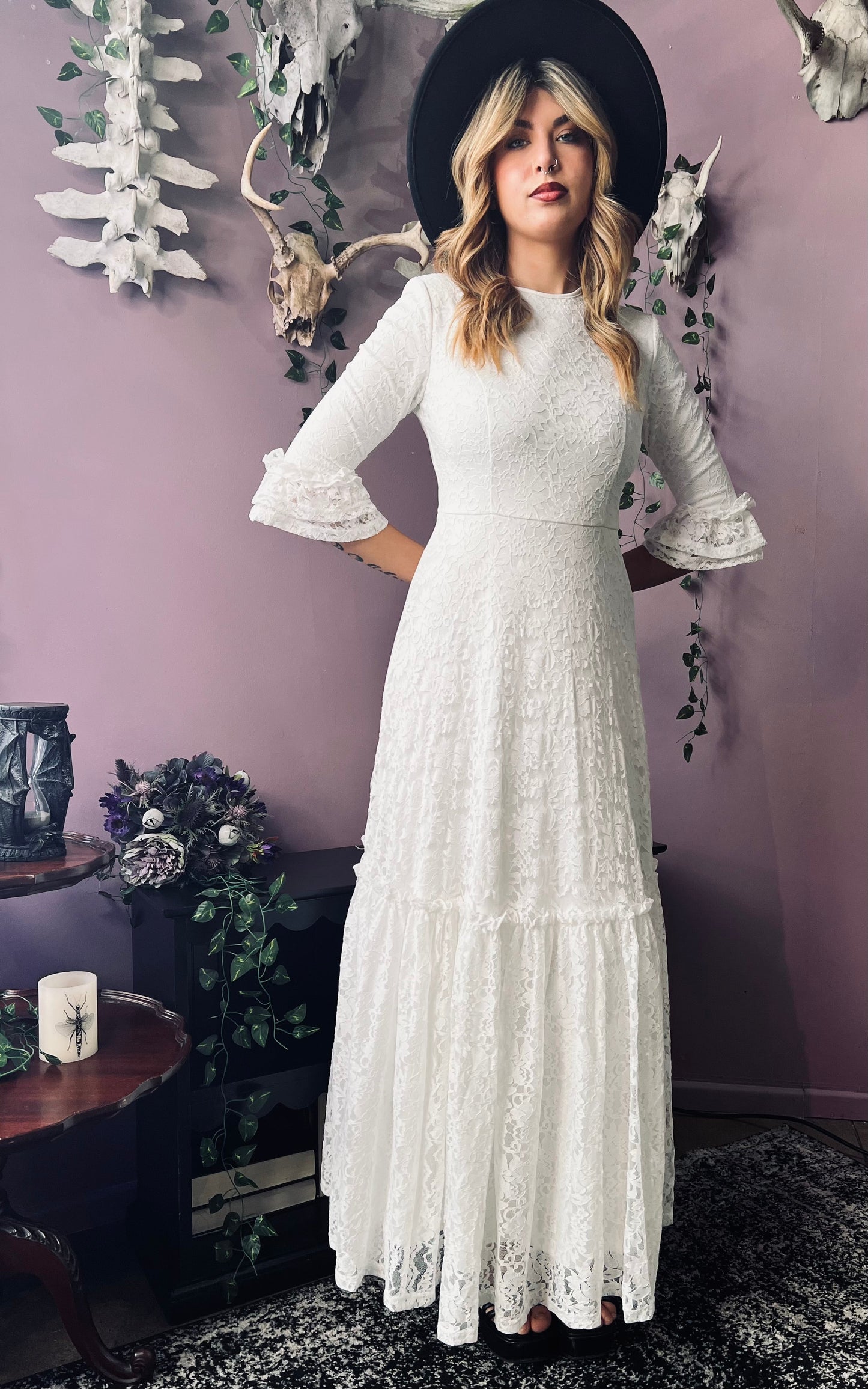 Ivory Floral Lace Maxi Dress