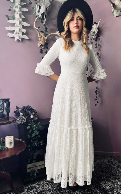 Ivory Floral Lace Maxi Dress
