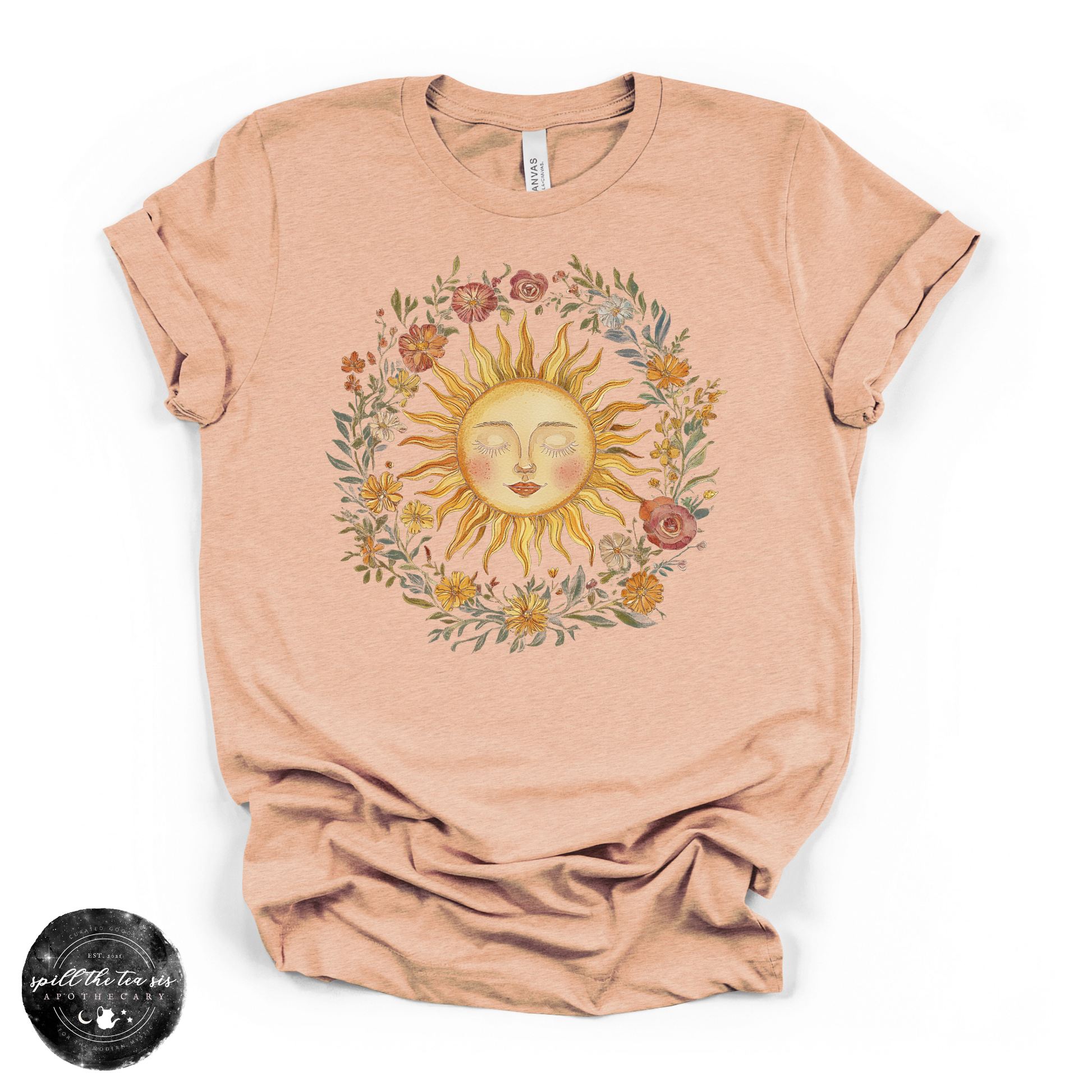 Celestial Sun Tee | Mystical Sun Graphic T-Shirt – Heather Peach