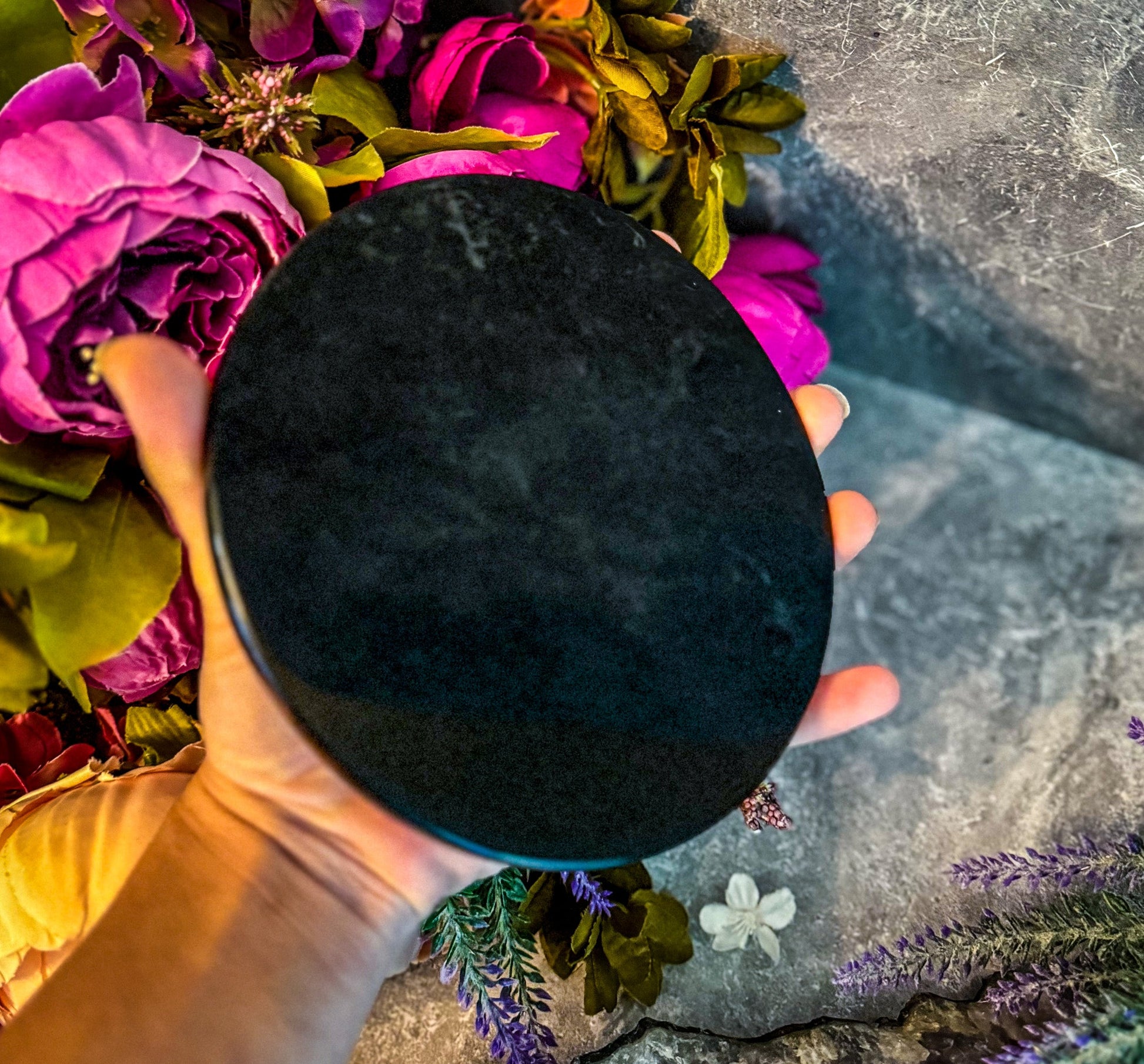 Black Obsidian Mirror – 5 3/4" Crystal Scrying & Divination Tool –