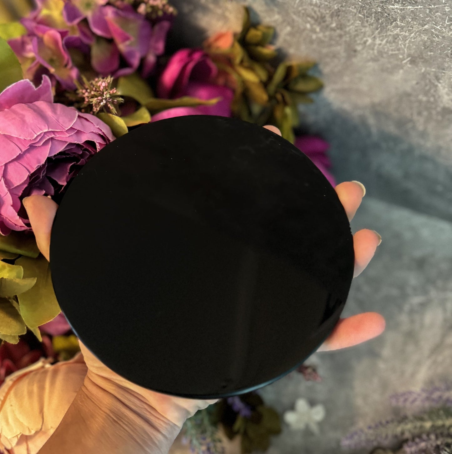 Black Obsidian Mirror – 5 3/4" Crystal Scrying & Divination Tool –