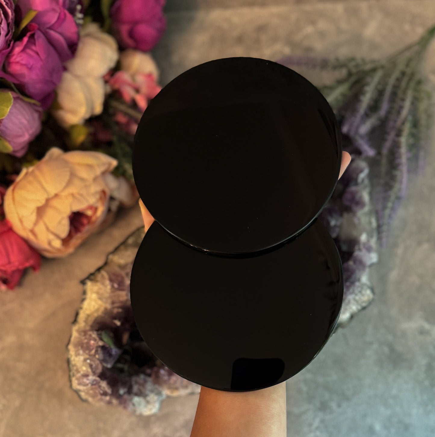 Black Obsidian Mirror – 5 3/4" Crystal Scrying & Divination Tool –