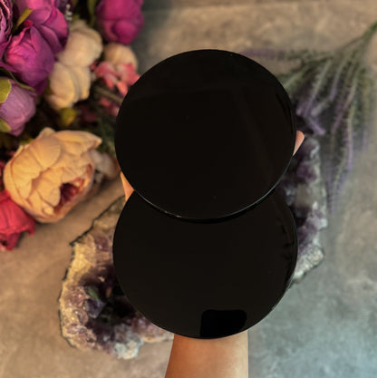 Black Obsidian Mirror – 5 3/4" Crystal Scrying & Divination Tool –