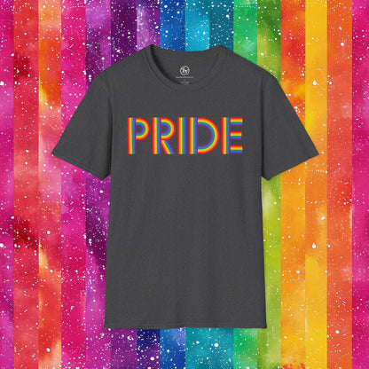 Bespattered Facade Rainbow Pride Ribbon Letters Unisex Softstyle T-Shirt
