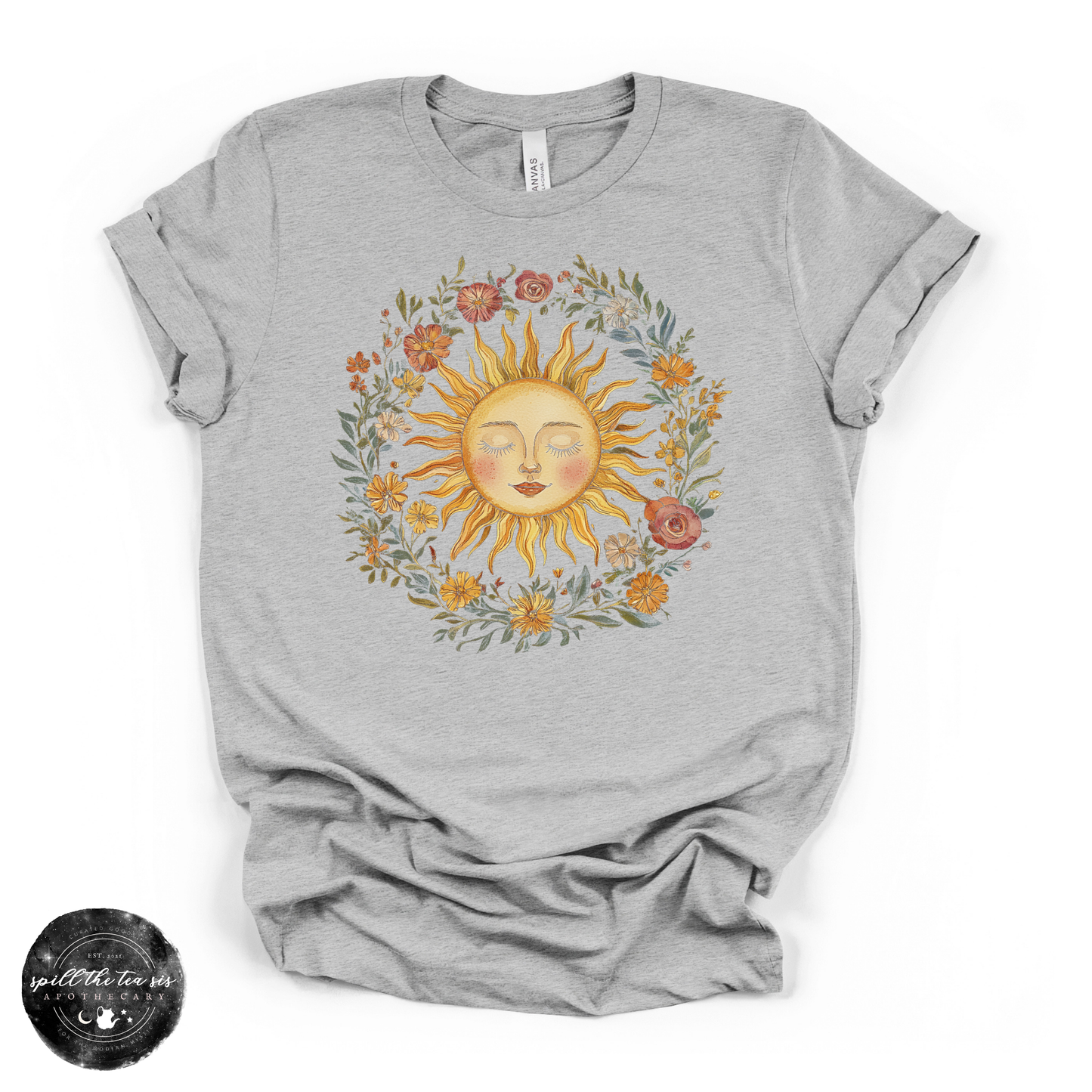 Celestial Sun Tee | Mystical Sun Graphic T-Shirt – Heather Athletic Grey