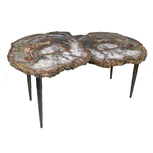 Arizona Petrified Wood Duo Slice Table with Forged Steel Base – Home Decor > Tables