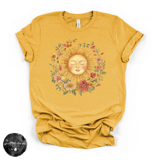 Happy Sunshine Sun Tee | Mystical Sun Graphic T-Shirt – Heather Yellow Gold
