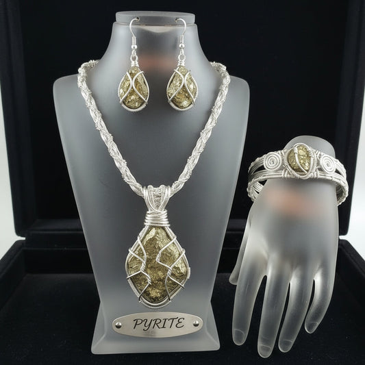 Non Tarnishing Silver Wire Wrapped Pyrite Set –