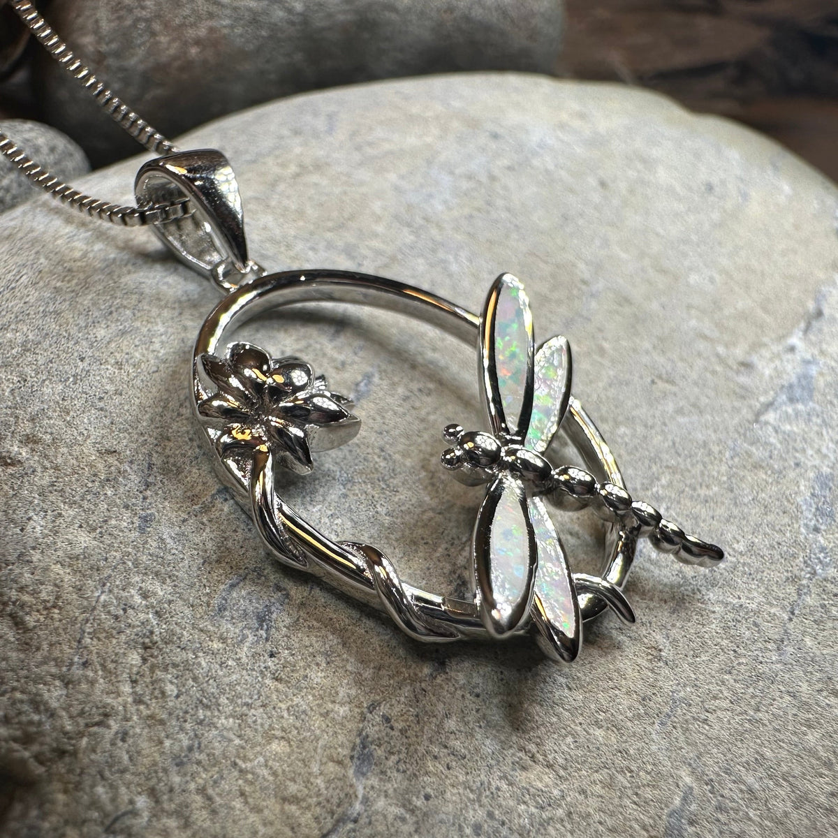 Waterfall Dragonfly and Lotus Flower Necklace