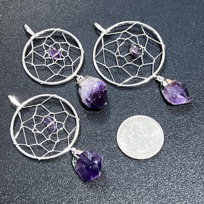 Dreamcatcher Pendant (Amethyst) (Silver Plated)