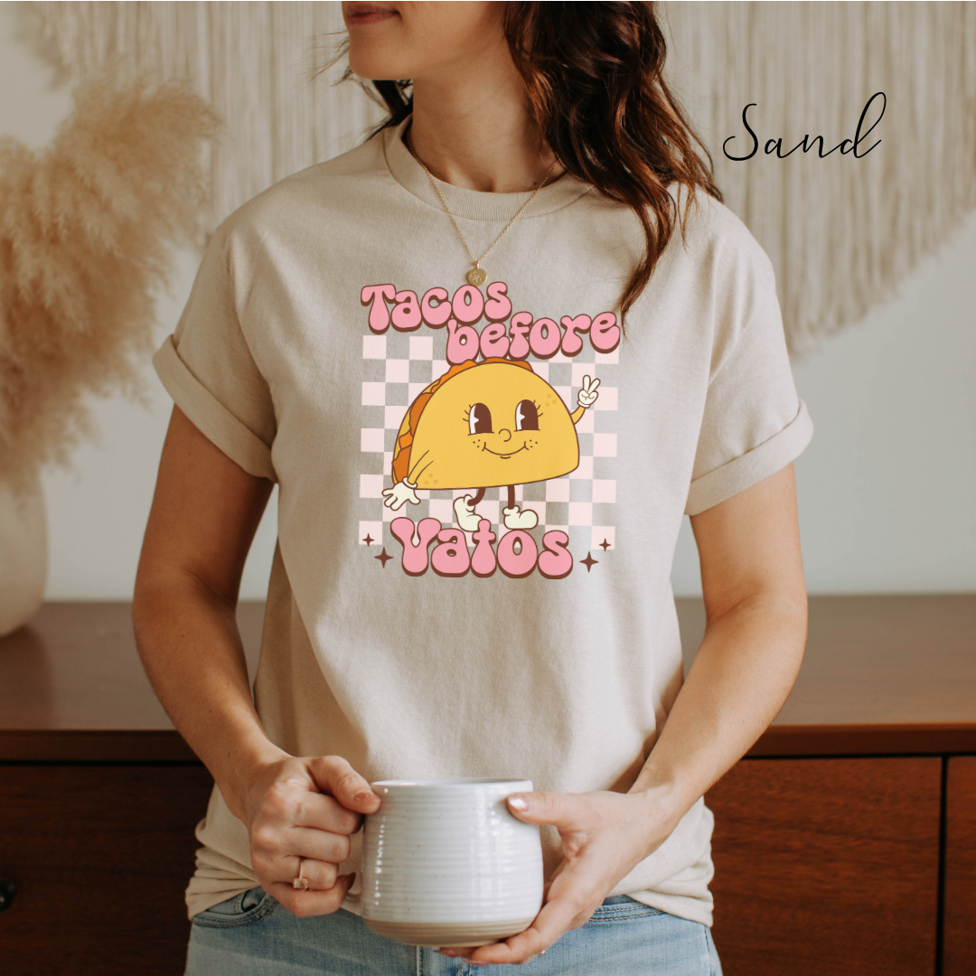 Tacos before vatos tshirt. Mexican Unisex Heavy Cotton tshirt. Valentines Day shirt for her. Taco shirt. shirt with vintage taco.