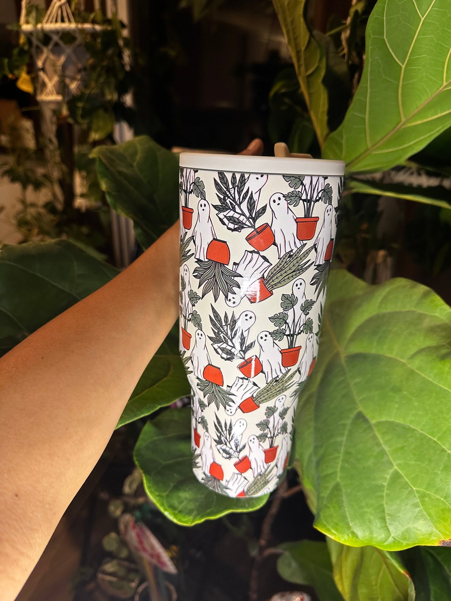 Potted Plants and Ghost Tumbler for Plant Lady, Plant Daddy and Halloween Lover - Drinkware - 32oz tumbler Bottle