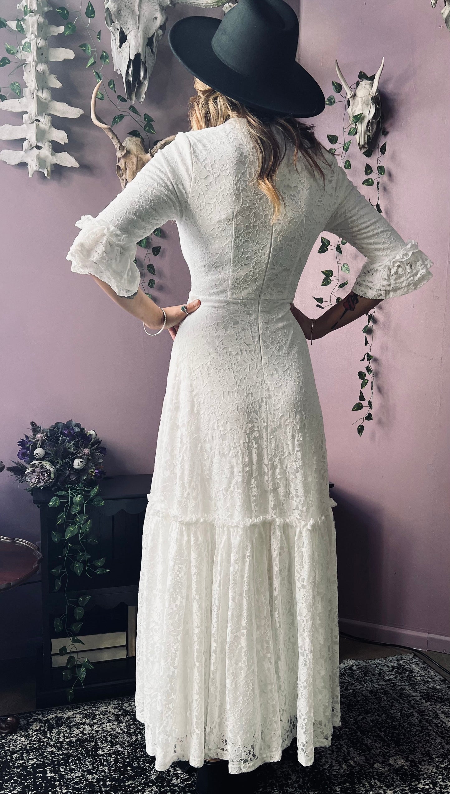 Ivory Floral Lace Maxi Dress