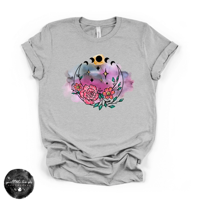 Flowering Full Moon Tee | Floral Celestial Graphic T-Shirt – Heather Athletic Grey