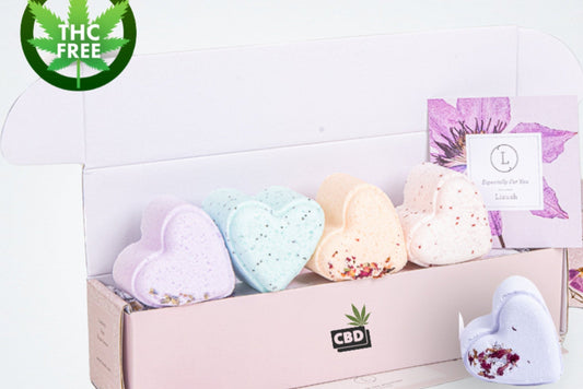 CBD -  5 Hearts Shaped Shower Steamers/ fizzies with CBD - in a Gift Box - Can be personalized. (THC free)