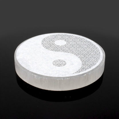 Selenite Disc - Engraved Yin Yang (Morocco) - Sacred Geometry - Sustainably Harvested –