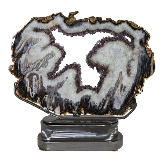 Agate Slice with Amethyst Center on Custom Spinning Metal Base –