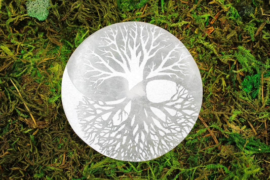 Selenite Carved Charging Plates 4.25", multiple options