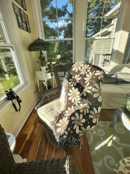 Daisy and pumpkins jack o lanters cotton woven blanket 50x60”