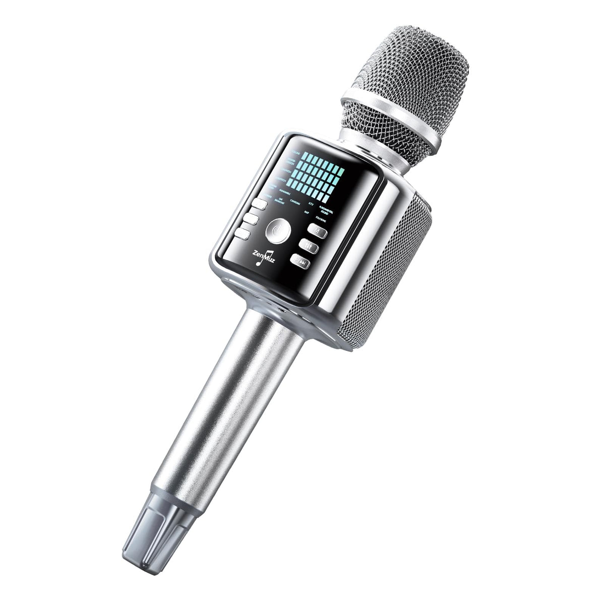 ZenMuz Wireless Bluetooth Karaoke Microphone with Speaker – Silver